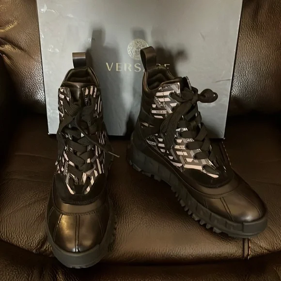 Versace La Greca leather suede monogram combat Boots NWB - Picture 3 of 7